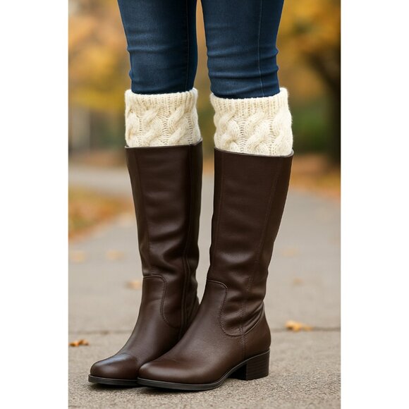 5-Pair Chunky Knit Boot Cuffs Set – Cream, Gray & Black – Cozy Cable Leg Warmers - Picture 2 of 5